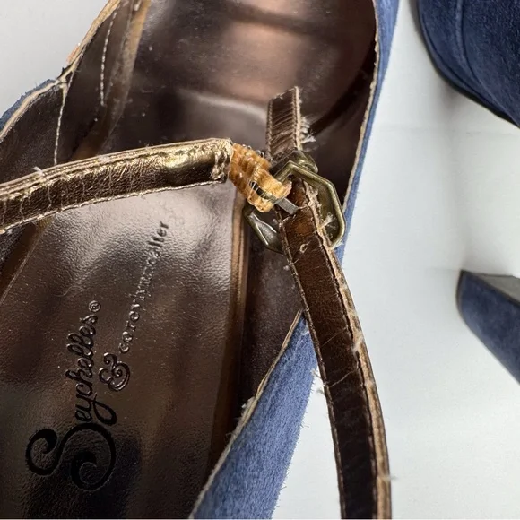 Seychelles x Corey Lynn Calter Come Get Me Platform Peep Toe Pumps Blue Copper - Picture 10 of 15